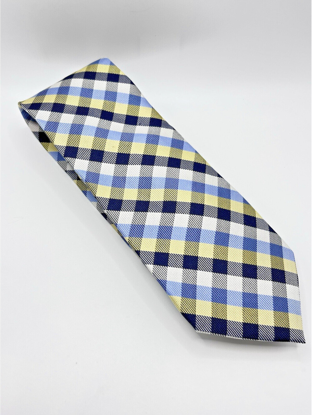 Roundtree & Yorke Tie Necktie Retro Check gold Blue X Long 3.5"x64" T128